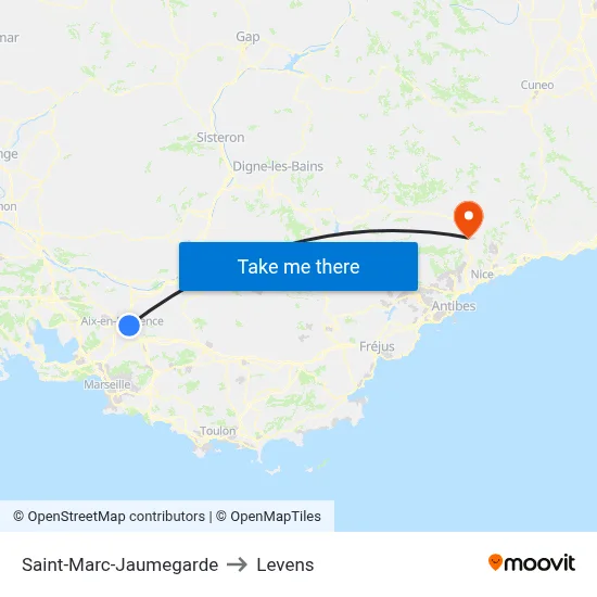 Saint-Marc-Jaumegarde to Levens map
