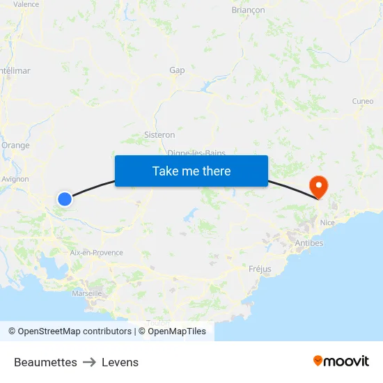 Beaumettes to Levens map