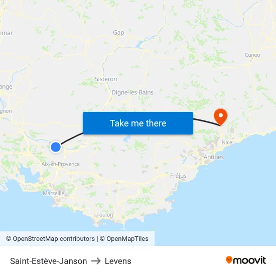 Saint-Estève-Janson to Levens map