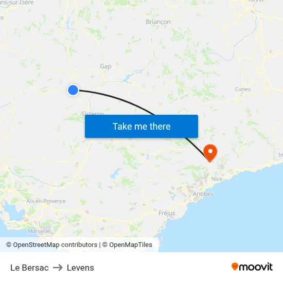 Le Bersac to Levens map