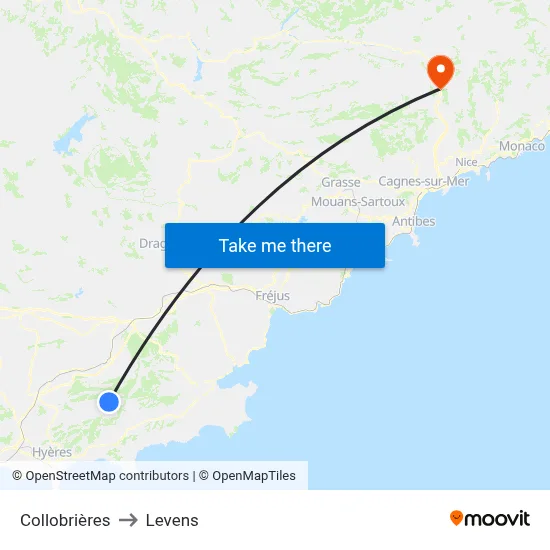 Collobrières to Levens map