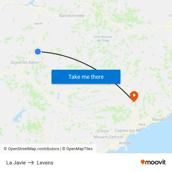 La Javie to Levens map
