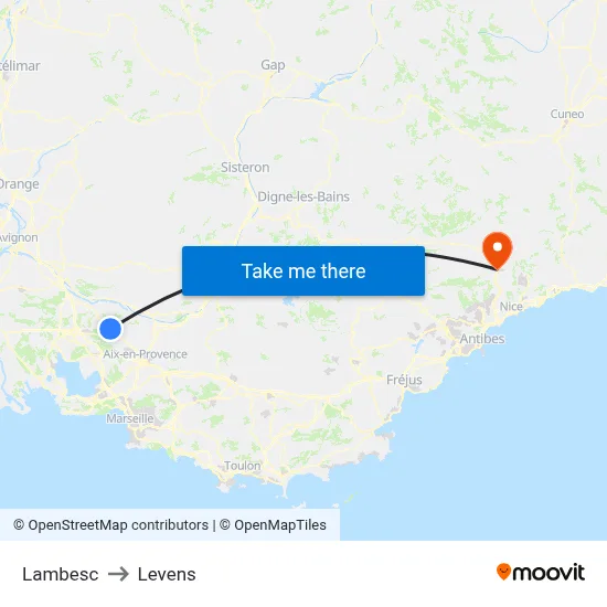 Lambesc to Levens map