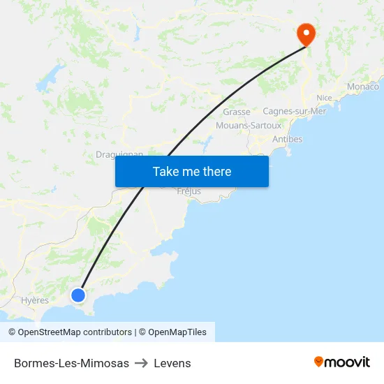 Bormes-Les-Mimosas to Levens map