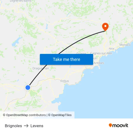 Brignoles to Levens map