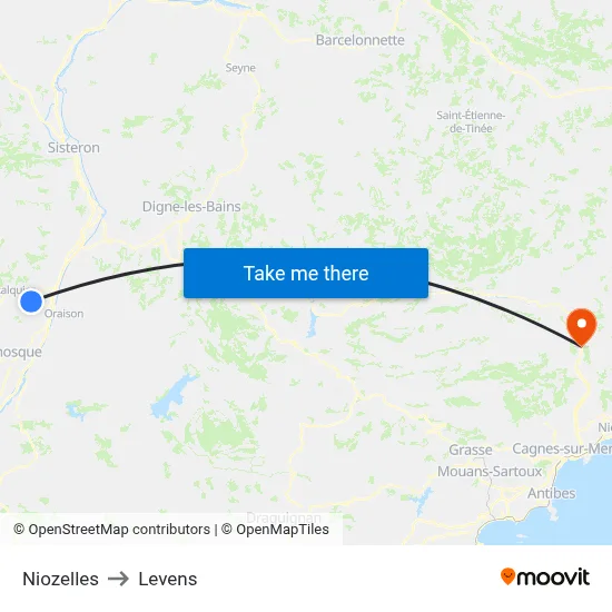 Niozelles to Levens map
