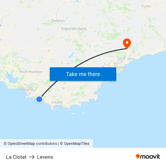 La Ciotat to Levens map