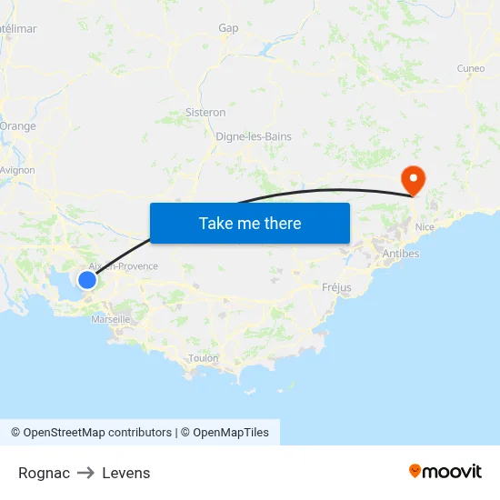 Rognac to Levens map