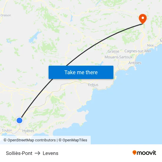 Solliès-Pont to Levens map