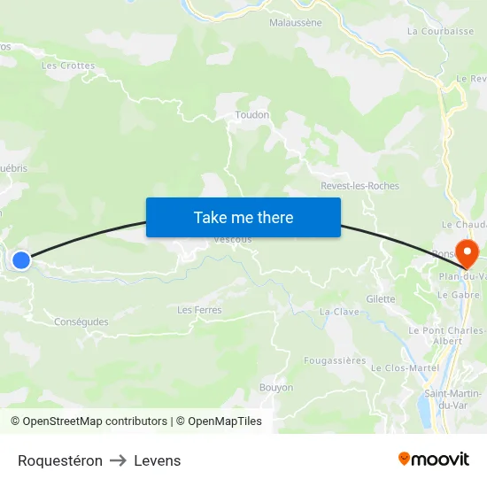 Roquestéron to Levens map