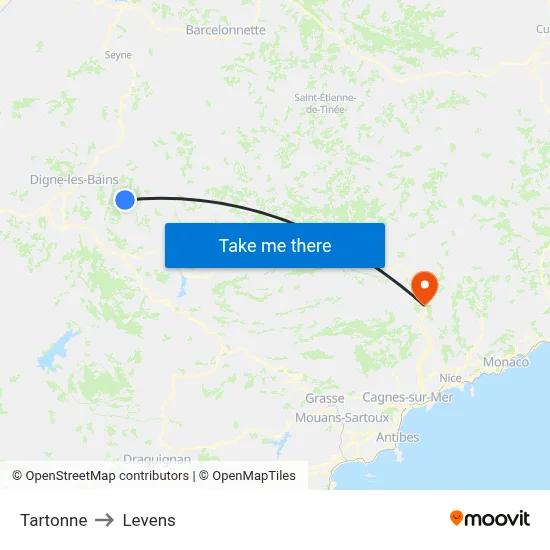 Tartonne to Levens map