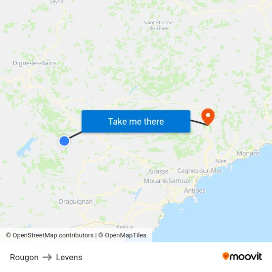 Rougon to Levens map