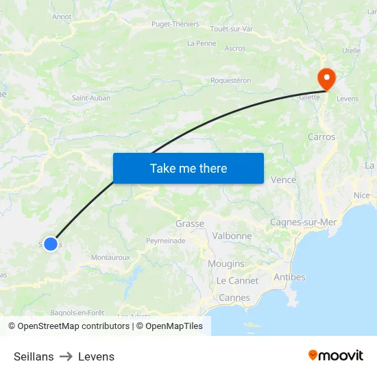 Seillans to Levens map