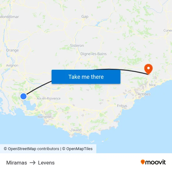 Miramas to Levens map