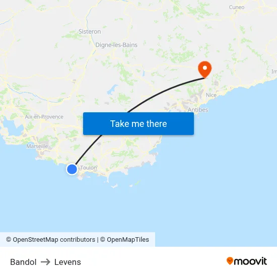 Bandol to Levens map