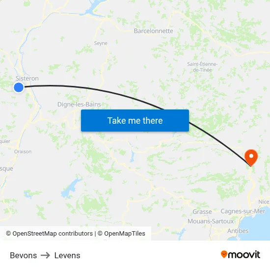 Bevons to Levens map