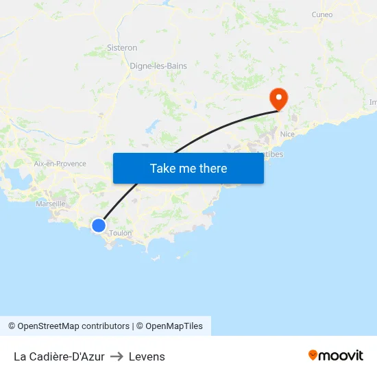 La Cadière-D'Azur to Levens map