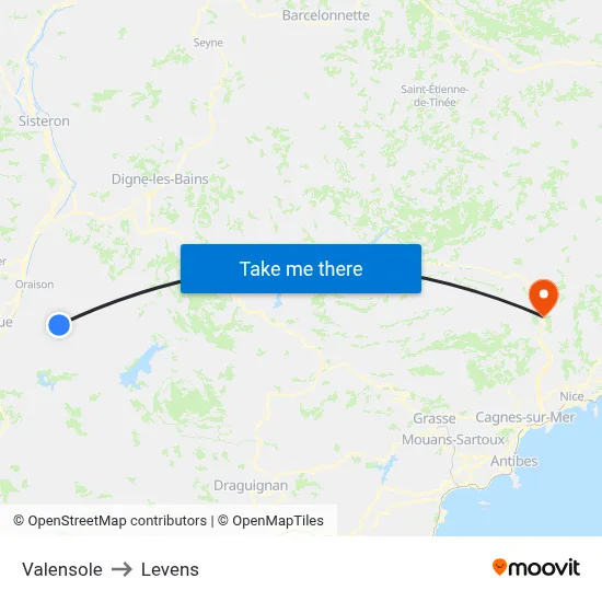 Valensole to Levens map