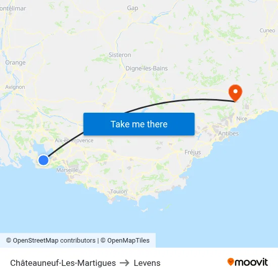 Châteauneuf-Les-Martigues to Levens map