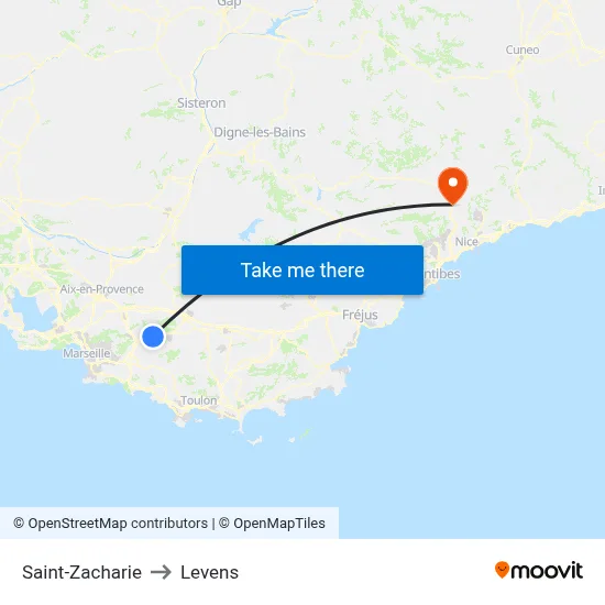 Saint-Zacharie to Levens map