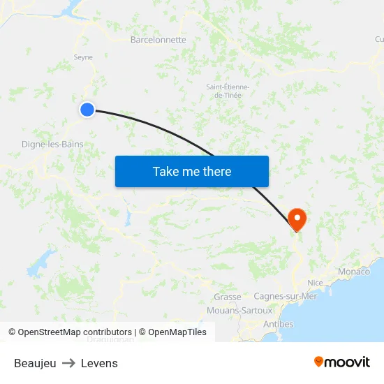 Beaujeu to Levens map