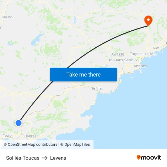 Solliès-Toucas to Levens map