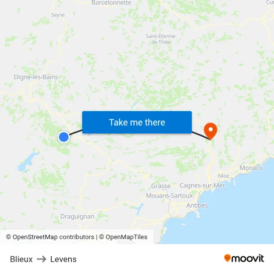 Blieux to Levens map