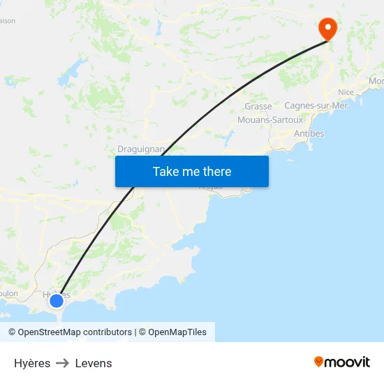 Hyères to Levens map