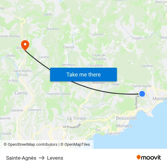 Sainte-Agnès to Levens map
