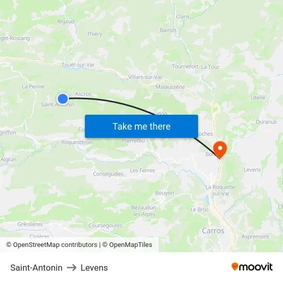 Saint-Antonin to Levens map