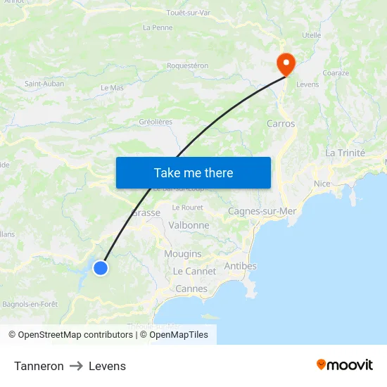 Tanneron to Levens map