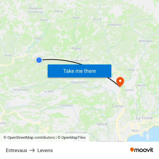 Entrevaux to Levens map