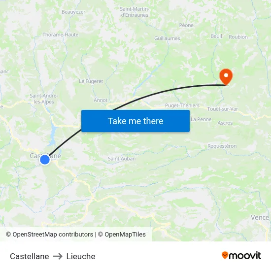 Castellane to Lieuche map