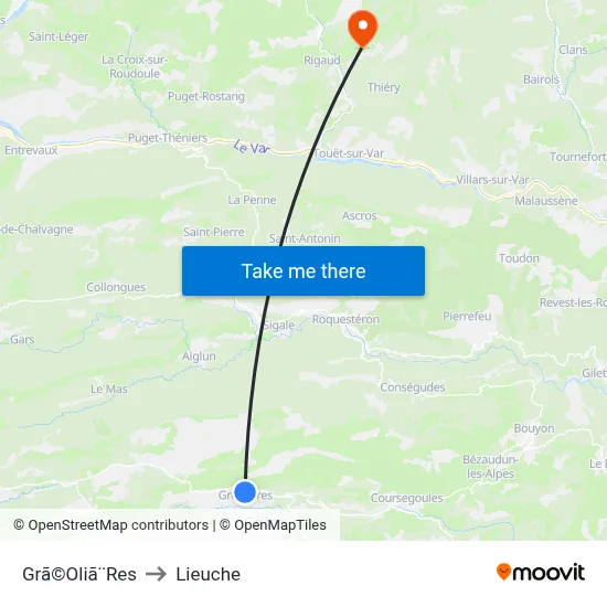 Grã©Oliã¨Res to Lieuche map