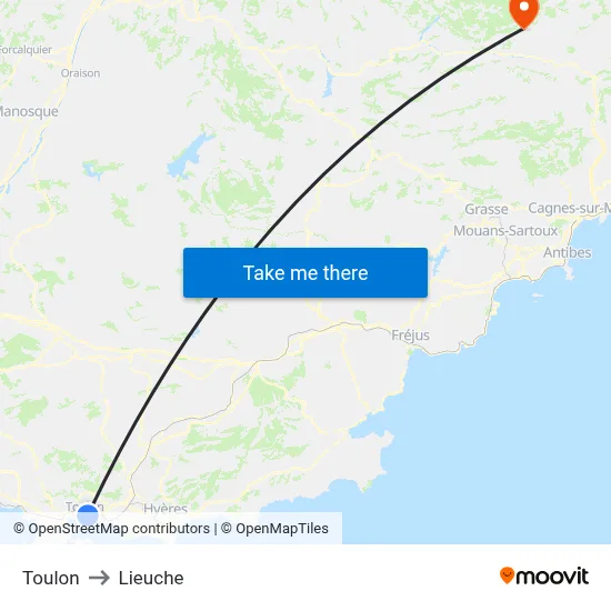 Toulon to Lieuche map