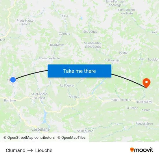 Clumanc to Lieuche map