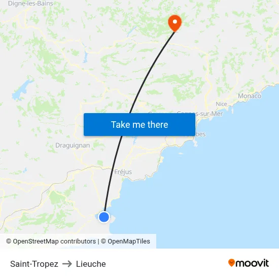 Saint-Tropez to Lieuche map