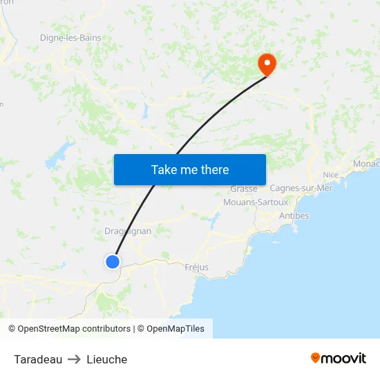 Taradeau to Lieuche map