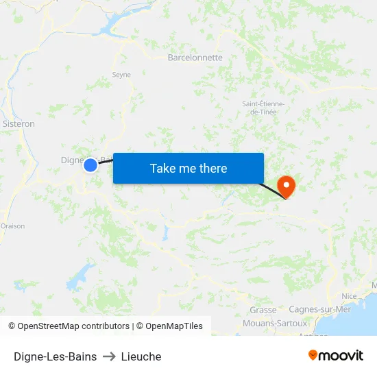 Digne-Les-Bains to Lieuche map