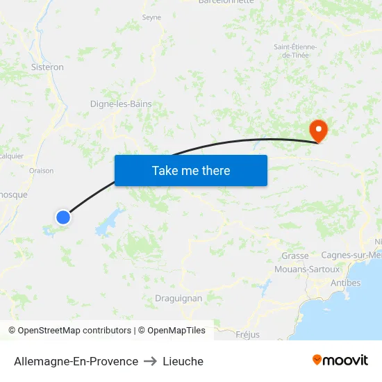 Allemagne-En-Provence to Lieuche map