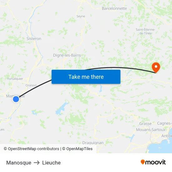 Manosque to Lieuche map