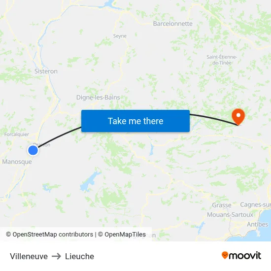 Villeneuve to Lieuche map