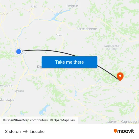 Sisteron to Lieuche map