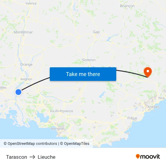 Tarascon to Lieuche map