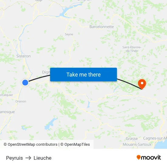 Peyruis to Lieuche map
