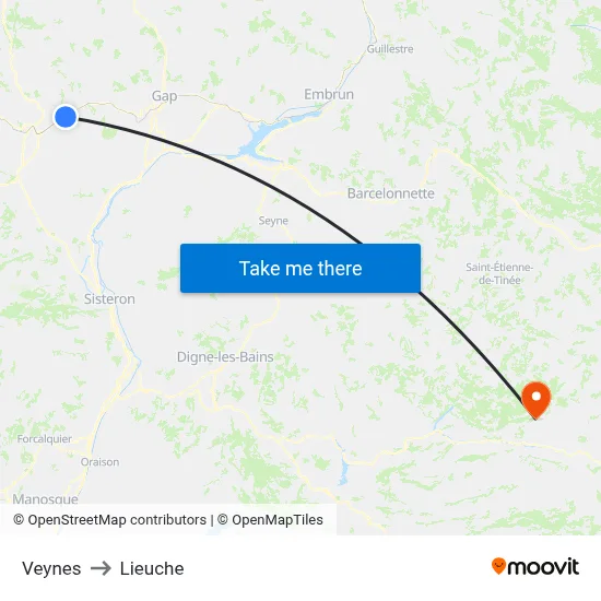 Veynes to Lieuche map