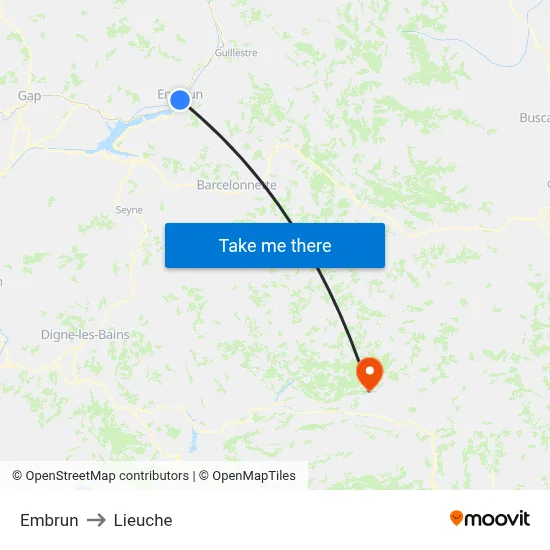 Embrun to Lieuche map