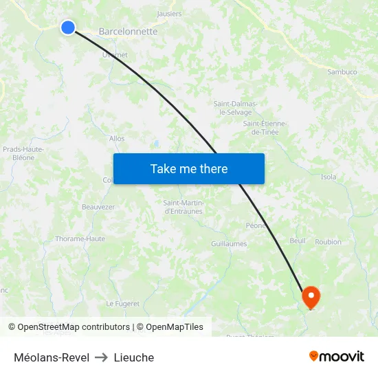 Méolans-Revel to Lieuche map