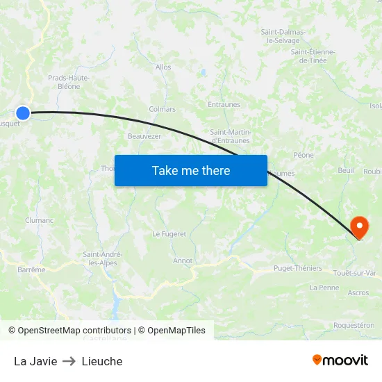 La Javie to Lieuche map