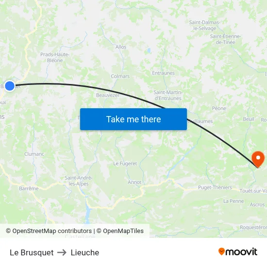Le Brusquet to Lieuche map